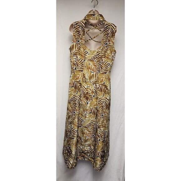 SCARLETT Multicolor Brown Sleeveless Button Front Open Back Midi Dress Size 14 - Picture 5 of 6